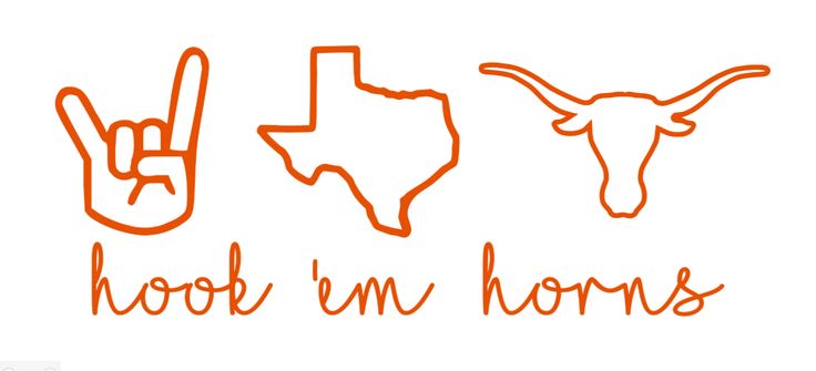 an orange sign that says hook'em horns with two longhorns on it