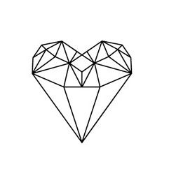 a black and white drawing of a heart shaped diamond on a white background with the word love written below it