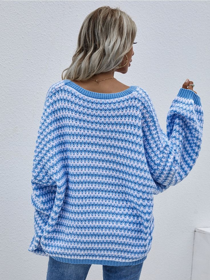 Curate your closet for changing weather with this cute puff sleeve sweater featuring soft knit fabric and an oversize fit for comfortably cozy-chic style. Size Guide: Melina is 5’6” tall, and has a 33.5” bust, 24.8”waist, & 37.4” hips. She is wearing a S / US 4 / AU 8. This sweater is true to size. Material: 100% acrylic Care Instructions: Machine wash / Cold hand wash Preppy Cheap Winter Tops, Trendy Sweaters 2022, Trendy Sweaters Pullover, Cheap Blue Fall Sweater, Cute Blue Sweater Affordable, Teenager Sweaters, Striped Knitwear, Plus Size Sweater, Plaid Pullover