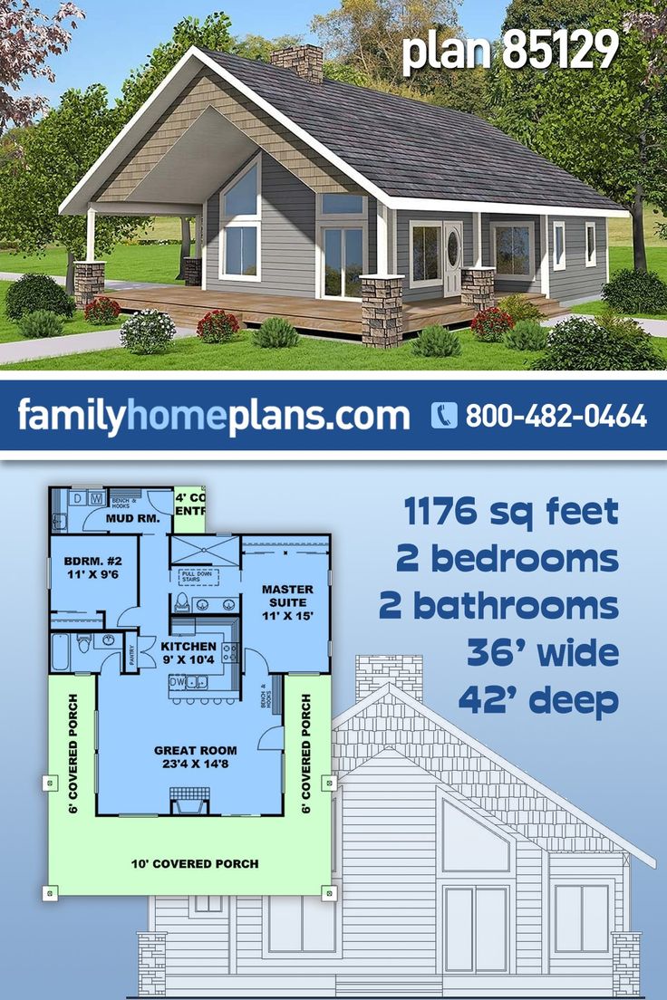 two story house plan with 3 bedroom, 2 bathroom and living room in the front