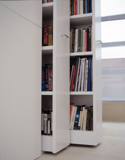 a book shelf with several books in it