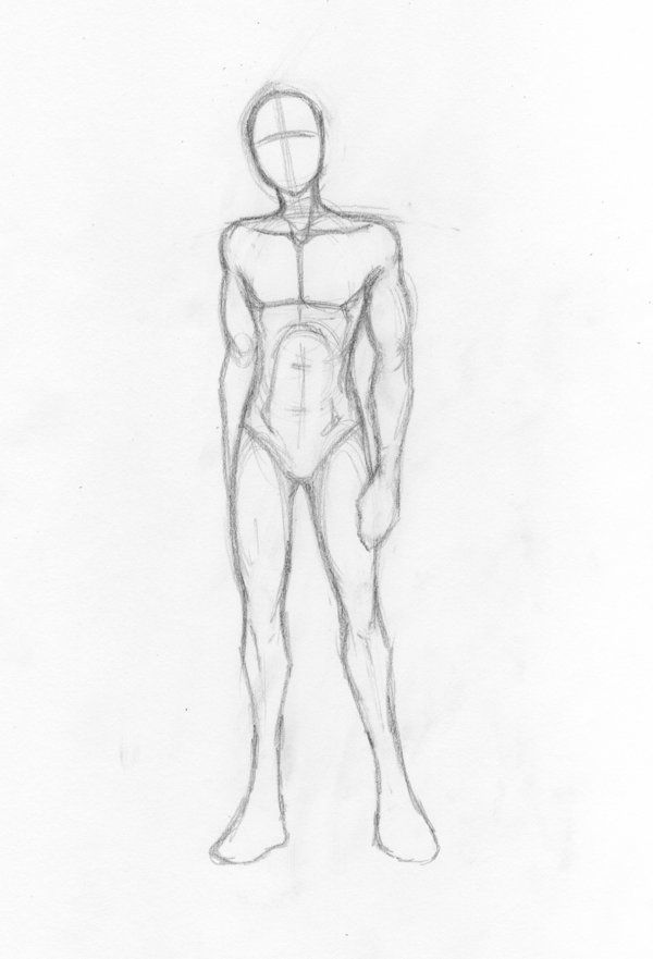 a drawing of a man's torso and head, with one hand on his hip