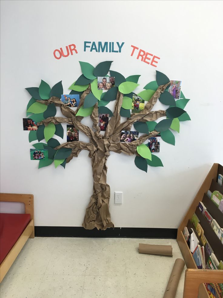 the family tree is made out of cardboard and cut into pieces with pictures on it