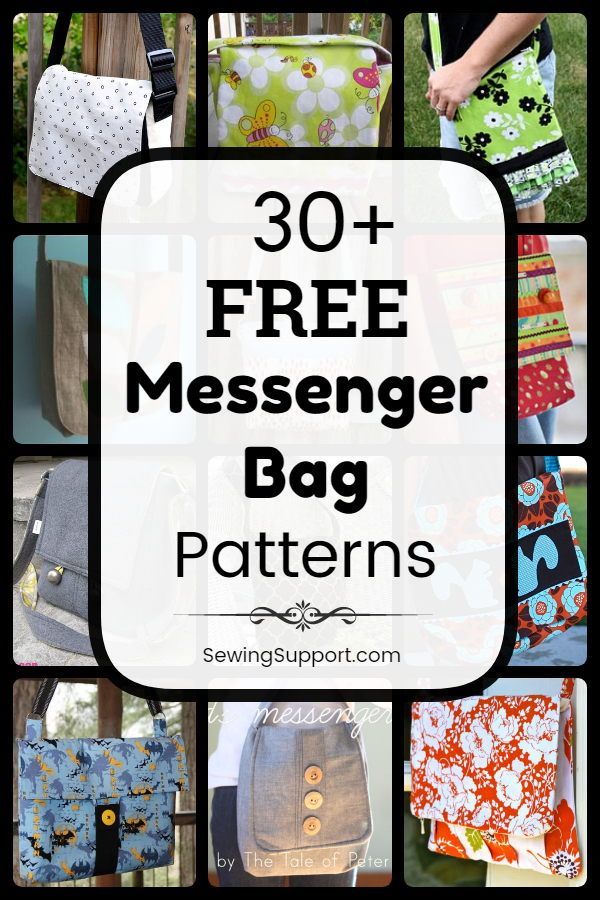 the free messenger bag pattern is featured in this postcard with text overlay that reads 30 free messenger bag patterns