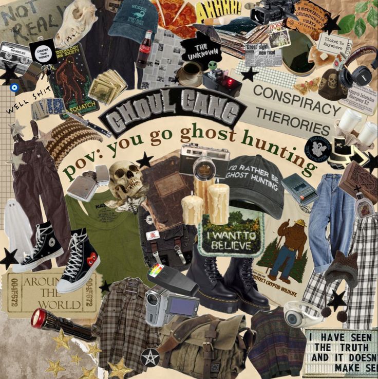 Id Rather Be Ghost Hunting, Cryptid Hunter Backpack, Ghostbusters Outfit Aesthetic, Ghost Hunting Aesthetic Outfit, Cryptidcore Moodboard, Ghost Hunter Aesthetic Outfit, Ghost Hunter Outfit, Ghostcore Outfits, Ghost Hunting Outfit