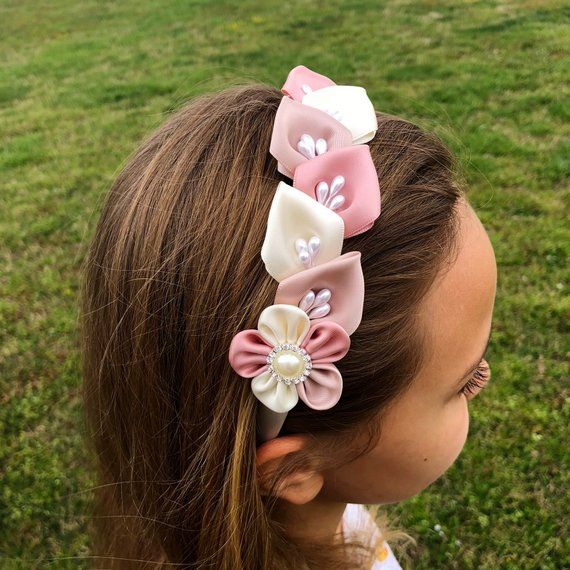 Pink Bridal Accessories, Headband Satin, White Baby Headband, Pale Pink Flowers, Pink Flower Headband, Flowers Headband, Elegant Headband, Flower Hair Band, Mint Flowers