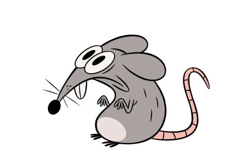 a cartoon rat with its mouth open and tongue out, looking like it's trying to