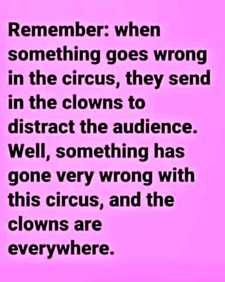 a pink background with the words,'remember when something goes wrong in the circus, they send in the clowns to distract