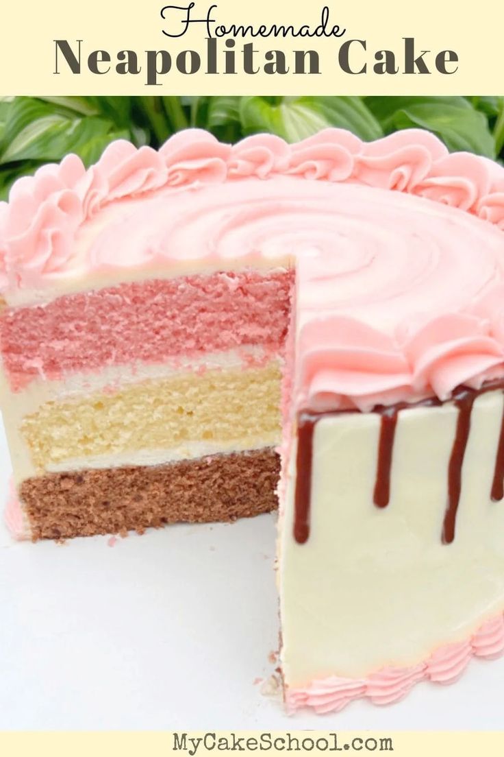 a close up of a cake with a slice missing