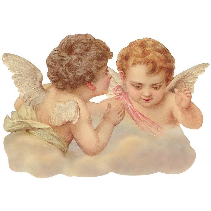 two cherubs sitting on top of a cloud