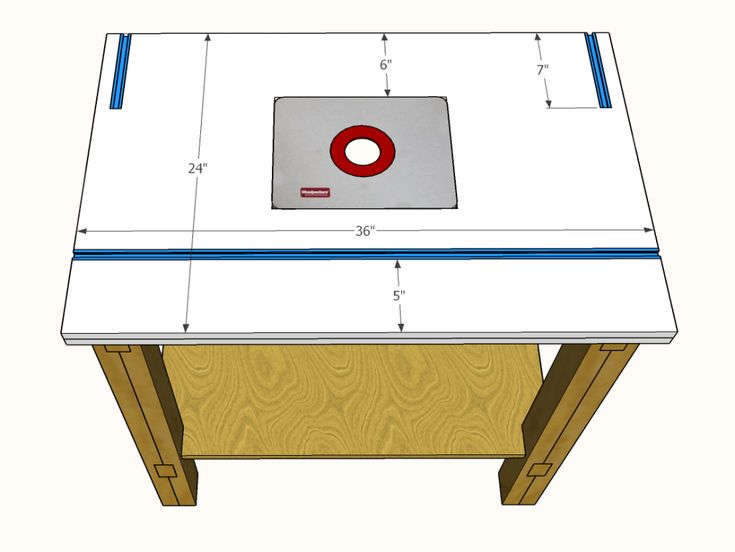 a drawing of a wooden table with a red circle on the top and blue tape around it