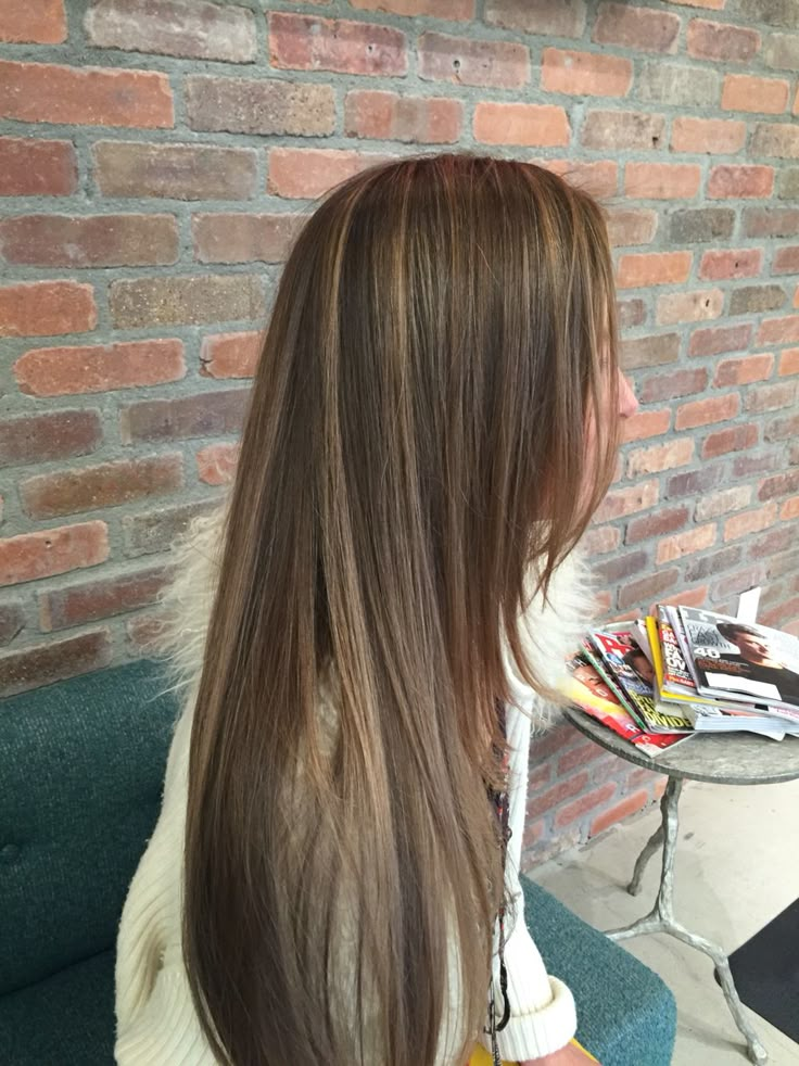 How To Texture Straight Hair, 90s Balayage, Dark Hair With Light Brown Highlights, Highlights Brown Hair Straight, Straight Brunette Hair With Highlights, Balayage Straight Hair, Hair Color Asian, Brown Hair Inspo, Brunette Hair With Highlights