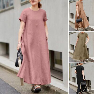 Top Seller for ZANZEA Womens Cotton Linen Short Sleeve Plain Oversized Kaftan Long Maxi Dress, women's dresses Maxi Dress Linen, Kaftan Top, Linen Short Sleeve, Desi Fashion Casual, Pink Coffee, Loose Maxi Dress, Linen Short, Desi Fashion, Top Seller