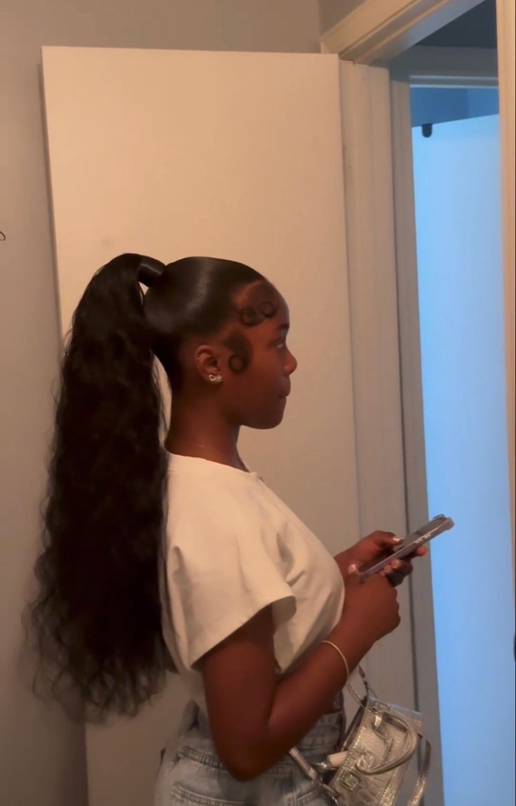 Slick Ponytail, Weave Ponytail Hairstyles, Sleek Ponytail Hairstyles, Cute Ponytails, Birthday Hairstyles, Black Ponytail Hairstyles, Quick Natural Hair Styles, Quick Weave Hairstyles, Cute Braided Hairstyles