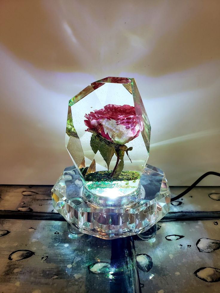 a glass vase with a flower in it