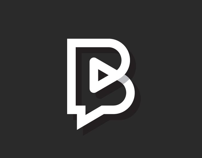 a black and white logo with the letter b in it's center, on a dark background