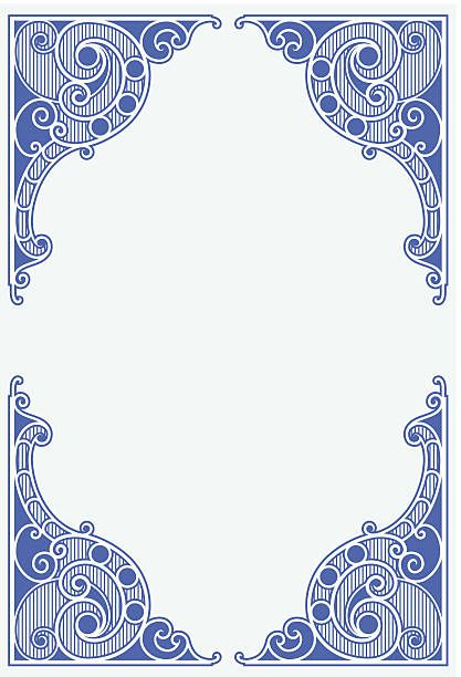 a blue and white frame with swirls on the edges, in an ornate pattern