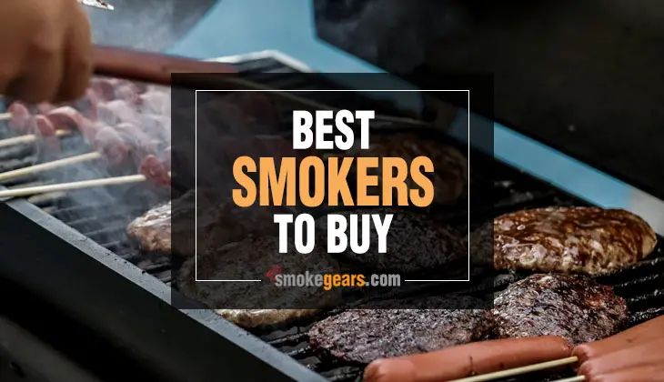 a grill with steaks and hot dogs cooking on it's burners that says best smokers to buy