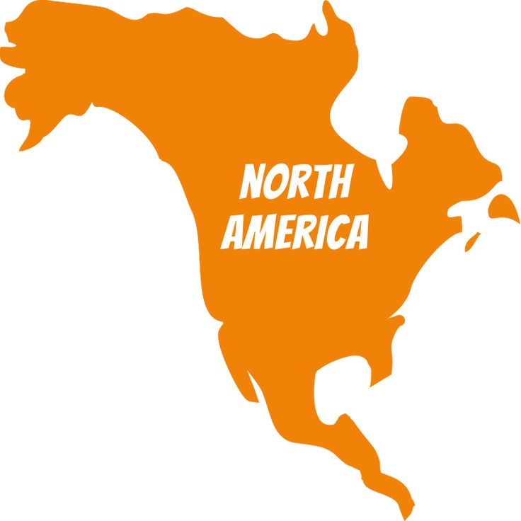 an orange map with the words north america in white letters on it's side