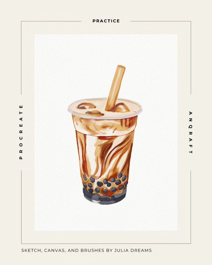 a painting of an ice cream drink with cinnamon sticks in it