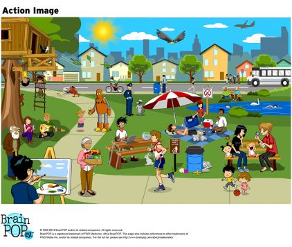 an image of people in the park playing and having picnics with their children on a sunny day