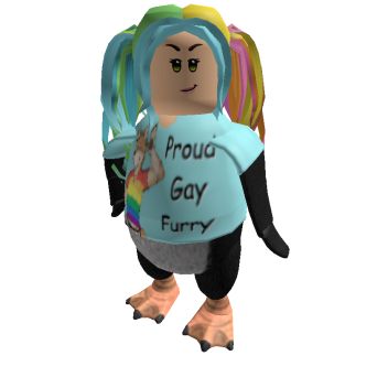 a cartoon character holding a sign that says proud gay furry on it's chest