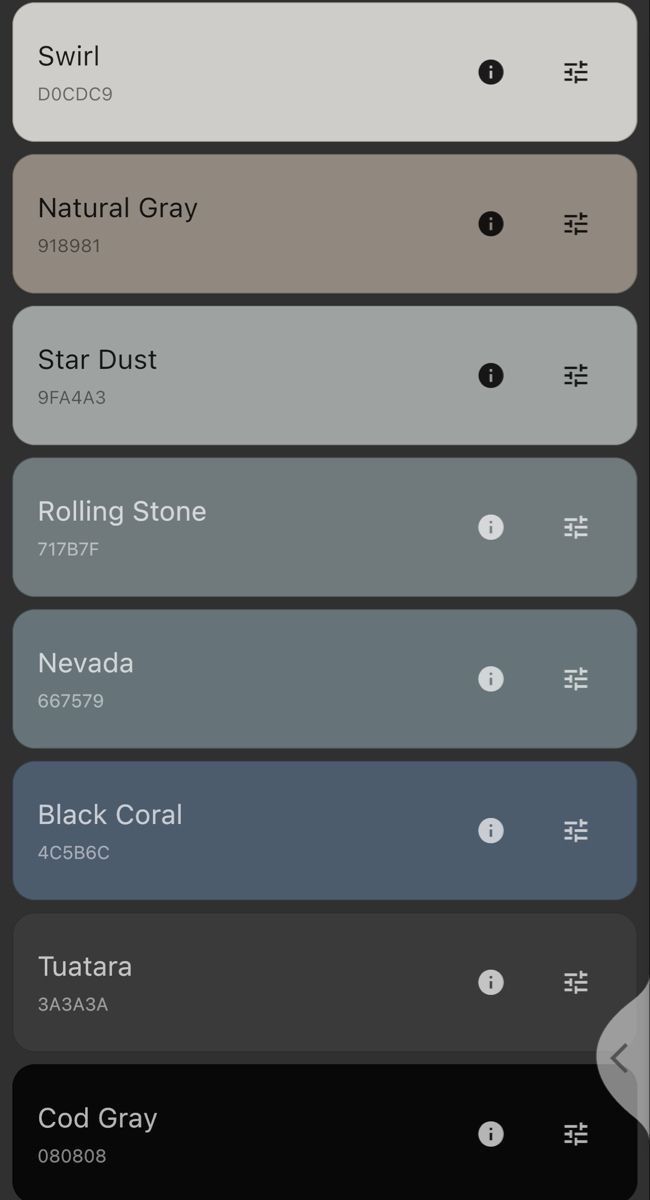 an iphone screen showing the color options for different colors and font styles, including gray