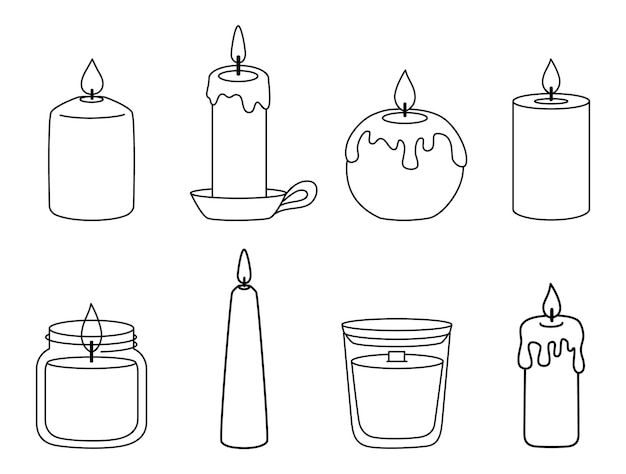 a set of nine candles with different shapes and sizes