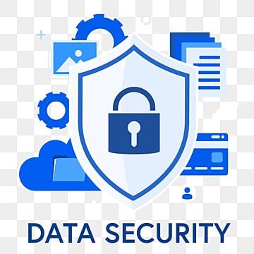 a blue and white logo with the word data security on it, surrounded by icons