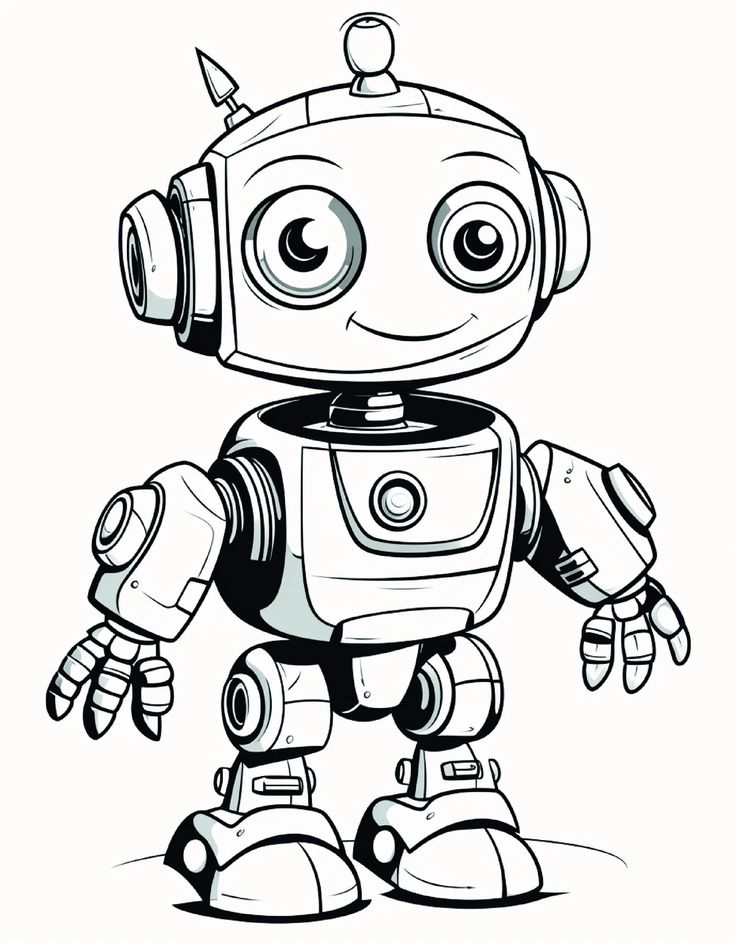 a cartoon robot with big eyes and headphones