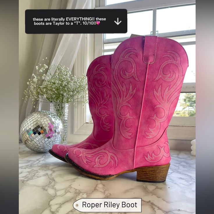 Pink Cowboy Boots Worn Once ! So Fun Perfect For A Concert Or Nashville Trip ! Pink Cowboy Boots, Pink Cowgirl Boots, Pink Cowboy, Nashville Trip, Pink Cowgirl, Cowgirl Boots, Shoes Heels Boots, Cowboy Boots, Nashville