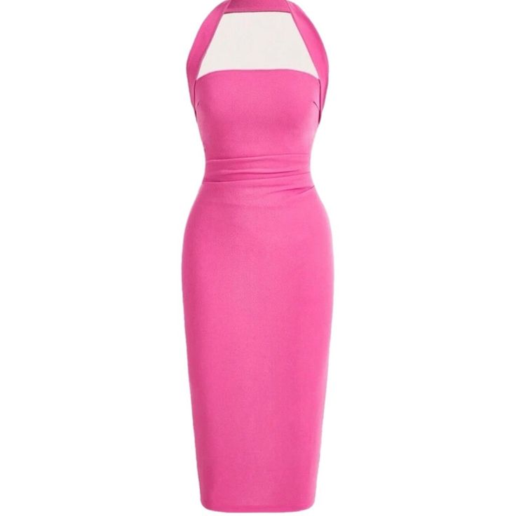 Shein Icon Barbie Hot Pink Solid Halter Neck Backless Bodycon Dress Ladies Size M / Us 6 Purchased Two Different Sizes Of This Dress In The Summer Of 2023 But Forgot To Return This One. Paid $25 Or So For It. Never Worn/Brand New W/Tags. Info: Color: Hot Pink Style: Elegant Pattern Type: Plain Details: Backless, Split Neckline: Halter Sleeve Length: Sleeveless Type: Bodycon Waist Line: Natural Hem Shaped: Pencil Length: Midi Fit Type: Slim Fit Fabric: Slight Stretch Material: Knitted Fabric Comp Pink Fitted Halter Backless Dress, Pink Fitted Backless Halter Dress, Pink Bodycon Halter Dress, Chic Pink Fitted Halter Dress, Fitted Halter Neck Midi Dress, Pink Fitted Halter Dress For Date Night, Fitted Pink Halter Dress For Date Night, Fitted Midi Halter Dress, Bodycon Midi Dress Outfit