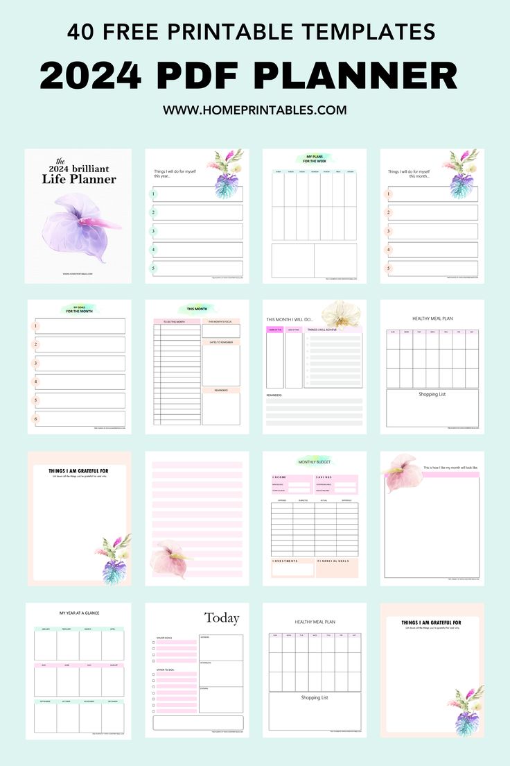 free printable 2024 pdf planner How To Organize Your Life Free Printable, Free Daily Planner Pdf, Life Organization Printables Free, Monthly Planner Template Free Printable Pdf, Academic Planner Printables Free, Monthly Planner Printables Free Pdf, Journaling Pdf Free, Digital Planning Templates Free, Happy Planner Free Printable Templates