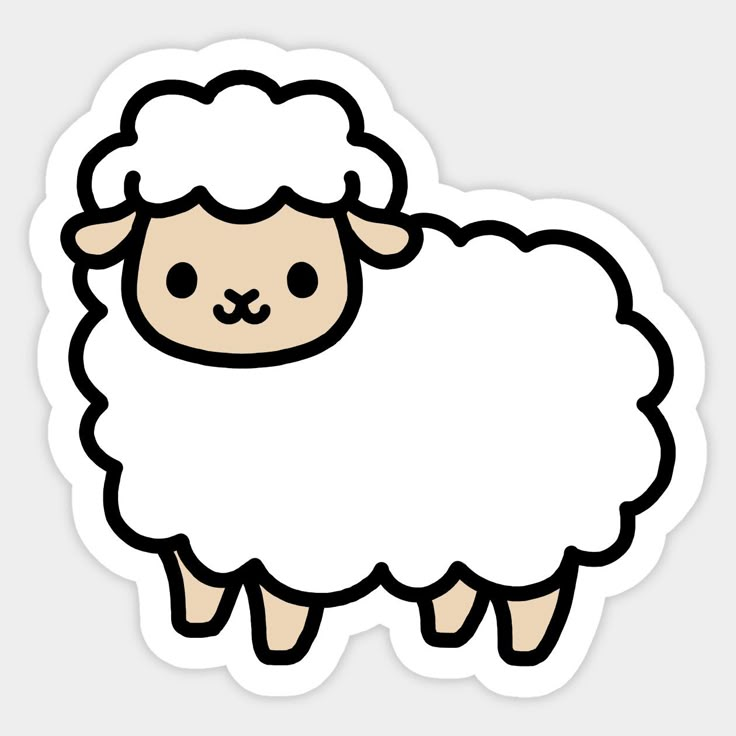 a white sheep sticker with a black face on it's head, standing in front of a gray background