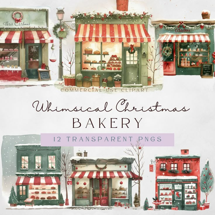 watercolor christmas bakery clipart set with 12 transparent pngs for commercial use