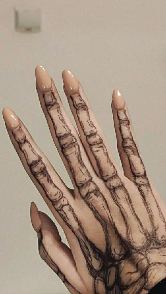 a person's hand with skeleton hands on it