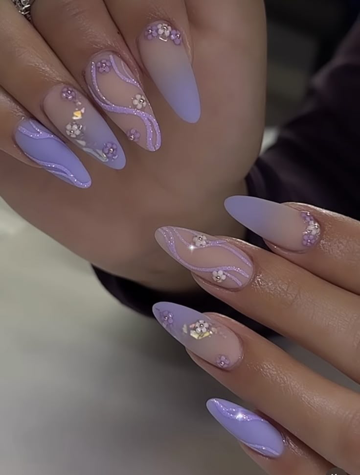 Lilac Nails Design, Light Purple Nails, Quinceanera Nails, Lilac Nails, Purple Acrylic Nails, Purple Nail Designs, Lavender Nails, Almond Nails Designs, Almond Acrylic Nails