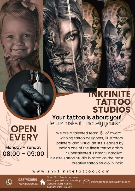 an advertisement for tattoo studio with images of people and tattoos on the back of their arms