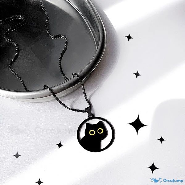 OrcaJump - Premium Titanium Steel Alloy Black Cat Necklace - Featuring 3 Exquisite Patterns Black Cat Necklace, Cat Necklace, Black Cat, Pattern, Black