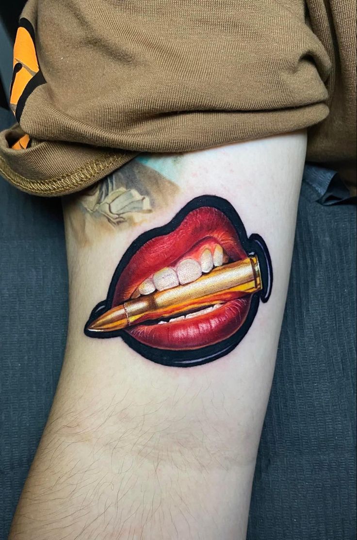 Lips Tattoo Design, Lips Tattoo, Colored Tattoo Design, Hyper Realistic Tattoo, Gold Tattoo, Joker Tattoo, Palm Tree Tattoo, Soul Design, Bad Tattoos