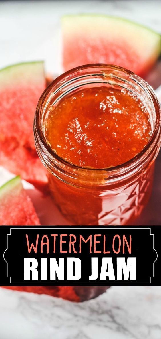 watermelon rind jam in a jar with slices of watermelon on the side