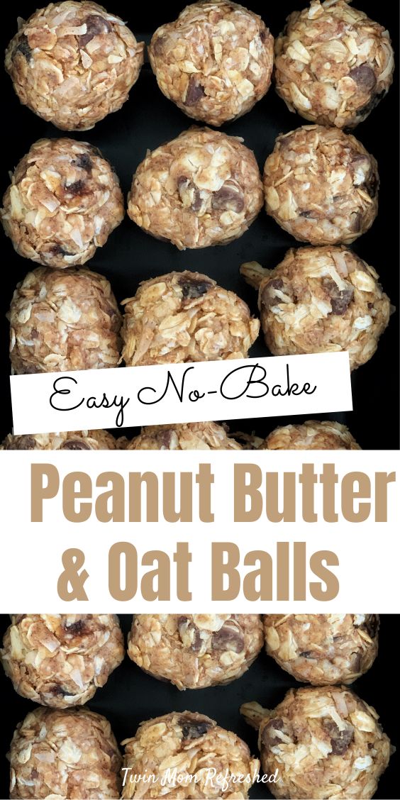 easy no bake peanut butter and oat balls recipe with text overlay that says easy no bake peanut butter and oat balls