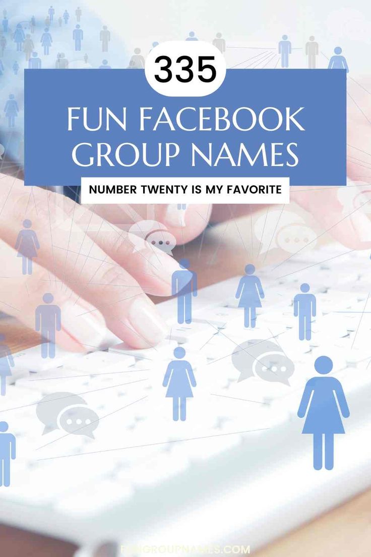 a person typing on a keyboard with the words facebook group names above it and an image of