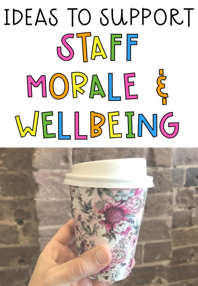 a hand holding up a coffee cup with the words, ideas to support staff and well being