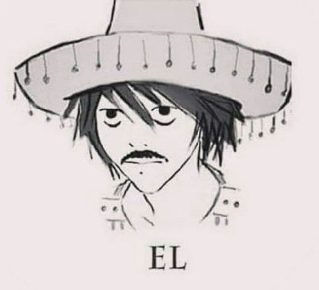 a drawing of a man wearing a sombrero with the word el on it