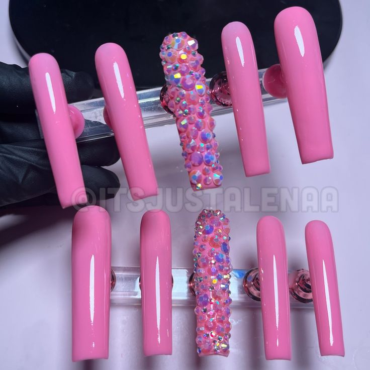 These Nails Are: * Luxury Press On Nails * High Quality * Durable * Reuseable Included In Package: * 10 Luxury Press On Nails * Nail Glue Gel Polishes Are Used On All Sets For Durability !! These Luxury Press On Nails Are Handmade By Me ! Thank You So Much For Your Support ! Instagram @Itsjustalenaa Love You All ! Glam Press On Nails, Colorful Stiletto Nails, Press On Nails Packaging Ideas, Barbiecore Nails, Pink Bling Nails, Nail Glue Gel, Nails Business, Neon Pink Nails, Decorative Nails