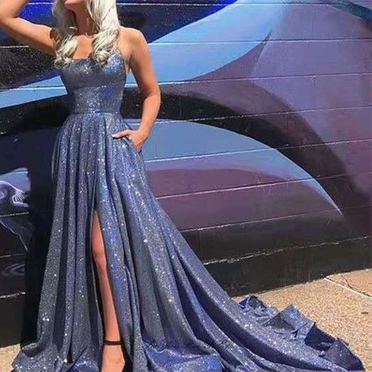 Split Prom Dresses, Prom Dresses With Pockets, Dresses Tight, Cute Prom Dresses, Pretty Prom Dresses, Custom Size Dresses, Dresses Elegant, Hoco Dresses, Prom Dresses Blue