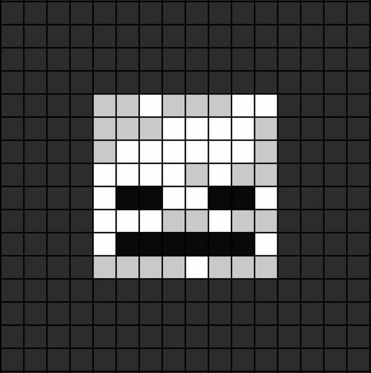 A pixel art template of a skeleton's face from Mine-craft the video game. Minecraft Skeleton Pixel Art, Minecraft Mob Head Pixel Art, Minecraft Painting Grid, Skeleton Pixel Art, Creepy Pixel Art, Small Pixel Art Ideas, Face To Draw, Face Pixel Art, Minecraft Pixel Art Templates