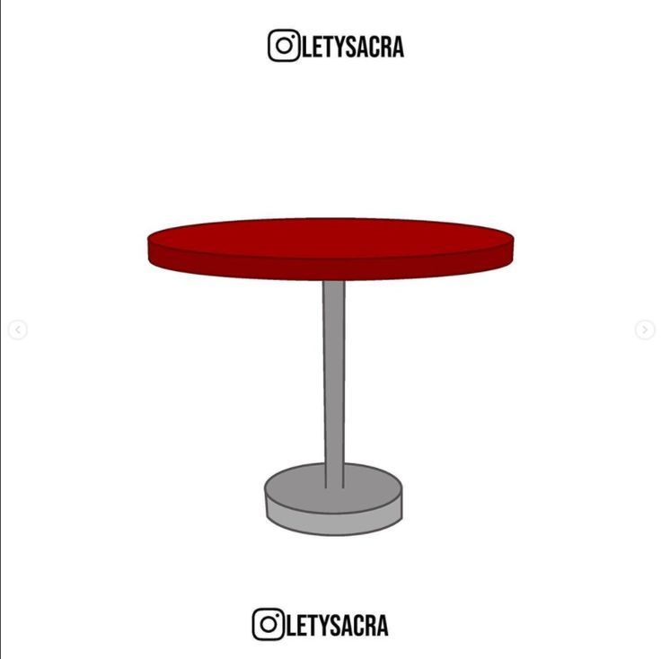 a red table sitting on top of a white floor next to a sign that says let'snaca