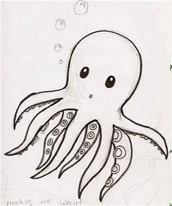 a drawing of an octopus with bubbles in the water and eyes on it's face